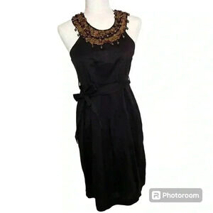 Remark Boho Embellished Collar Dress  Sz S Side Pocket Little Black Dress - Pic